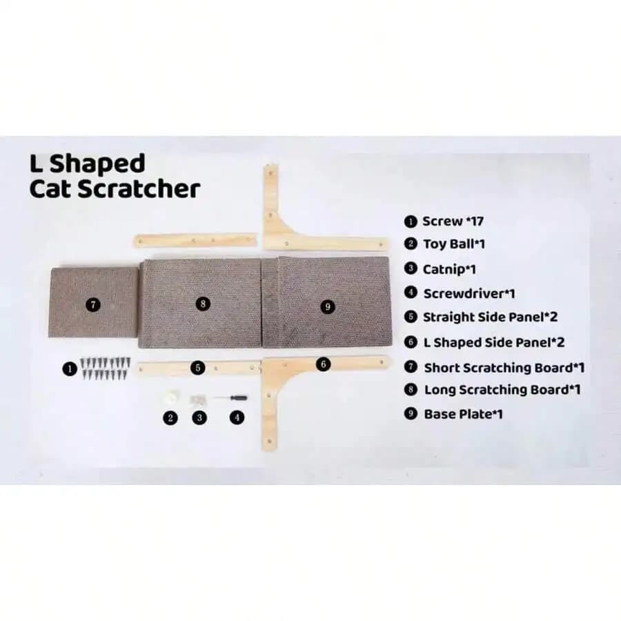 L Shaped Cat Scratcher With Ball Toy, Cardboard Scratch Pad For Indoor Cats