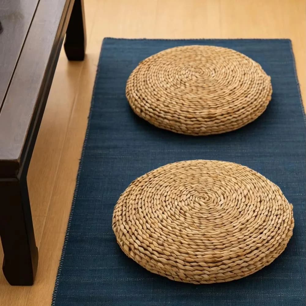 Cuscino per seduta in paglia intrecciata in stile giapponese per uso domestico, tappetino rotondo in paglia intrecciata ispessito, tappetino da yoga naturale traspirante per pavimento