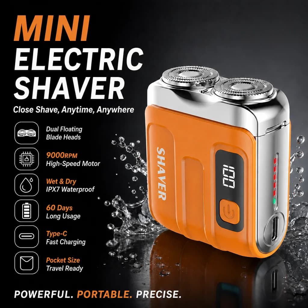 Waterproof Travel Smart Electric Razor, Mini Double Lama Razor for Men, Adjustable Portable Razor