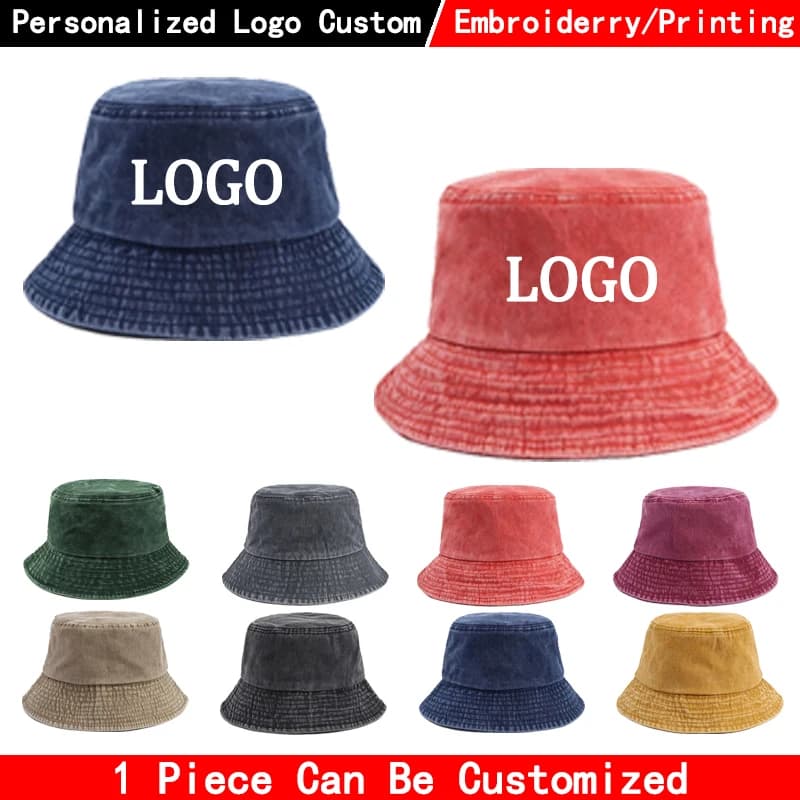 Custom logo Denim Bucket Hat Fashion Washed Denim Cap Design Men Panama Hats Women Outdoor Casual Sunscreen Visor Fisherman Caps