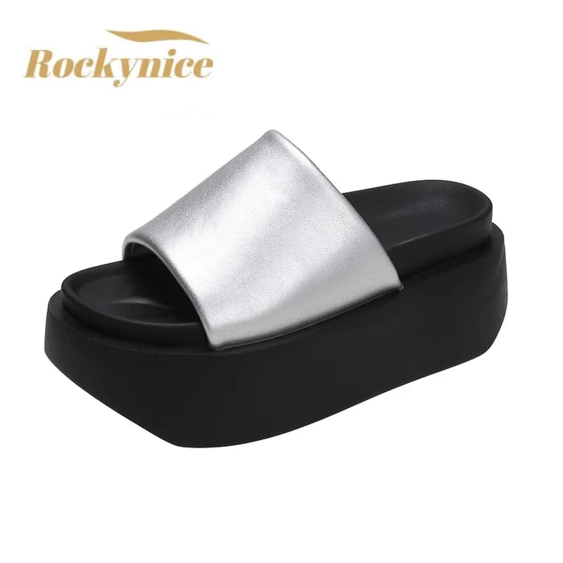Summer Women Slippers Ladies Beach Flip-Flops Chunky Leather Shoes Wedges Heels Outside Sandals Woman High Platform Slippers 8CM