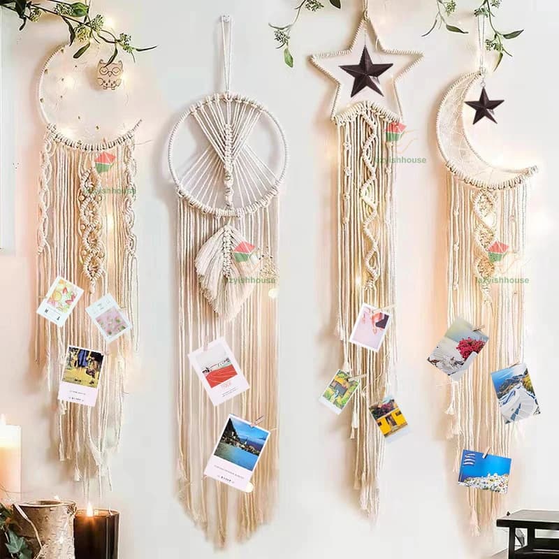 Macrame Dream Catcher with Light Nordic Wall Tapestry Ramadan Decoration Home Eid Room Decoration Bohemian Children's Nursery