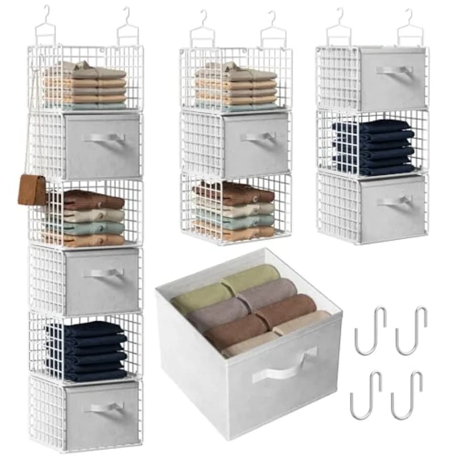 Organizzatore Appendibile per Armadio, Ganci a S in Metallo per Organizzazione e Stoccaggio in Guardaroba e Lavanderia