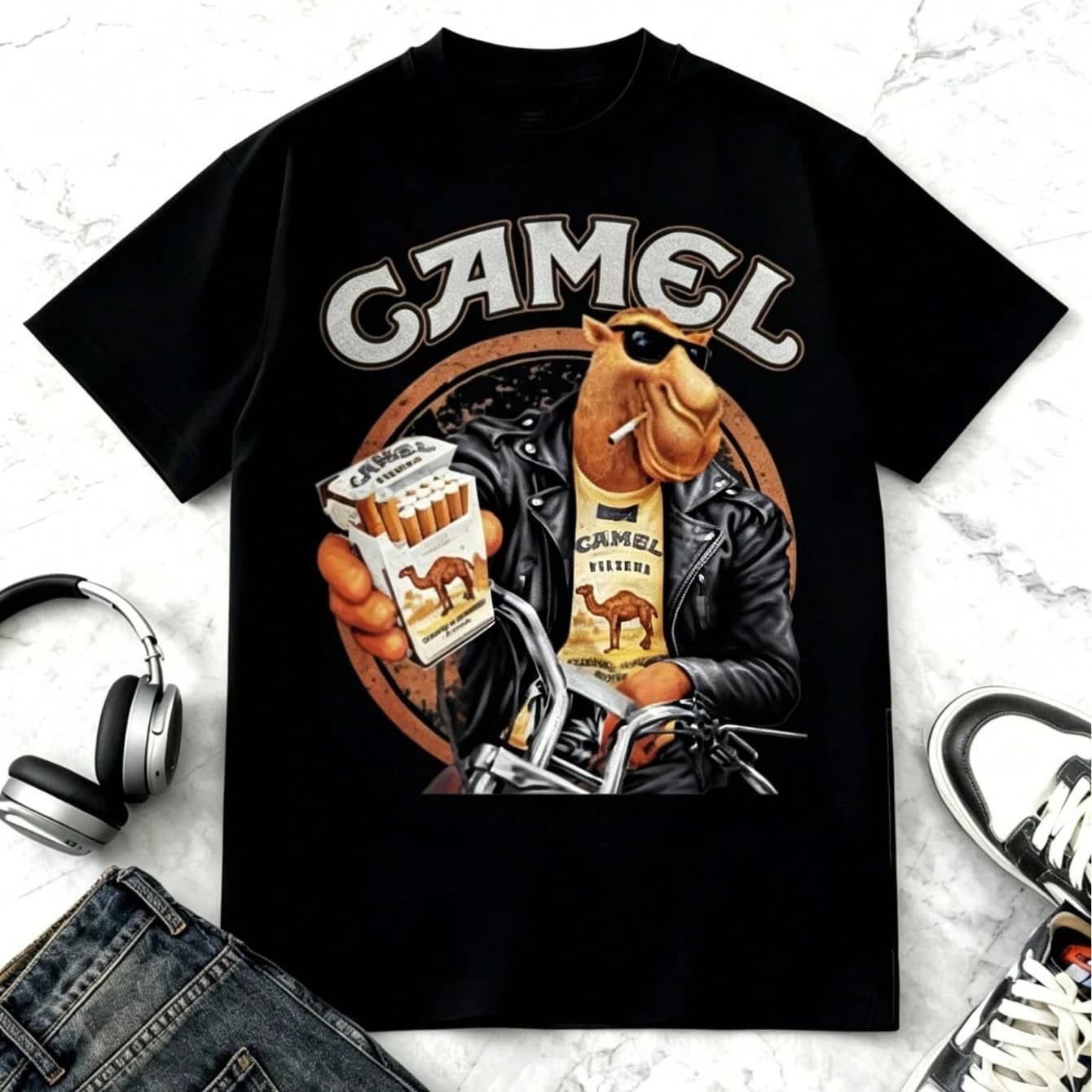 T-shirt in cotone 100% con grafica classica Camel, nuova collezione 2026, stile americano, da uomo, girocollo, streetwear, alla moda