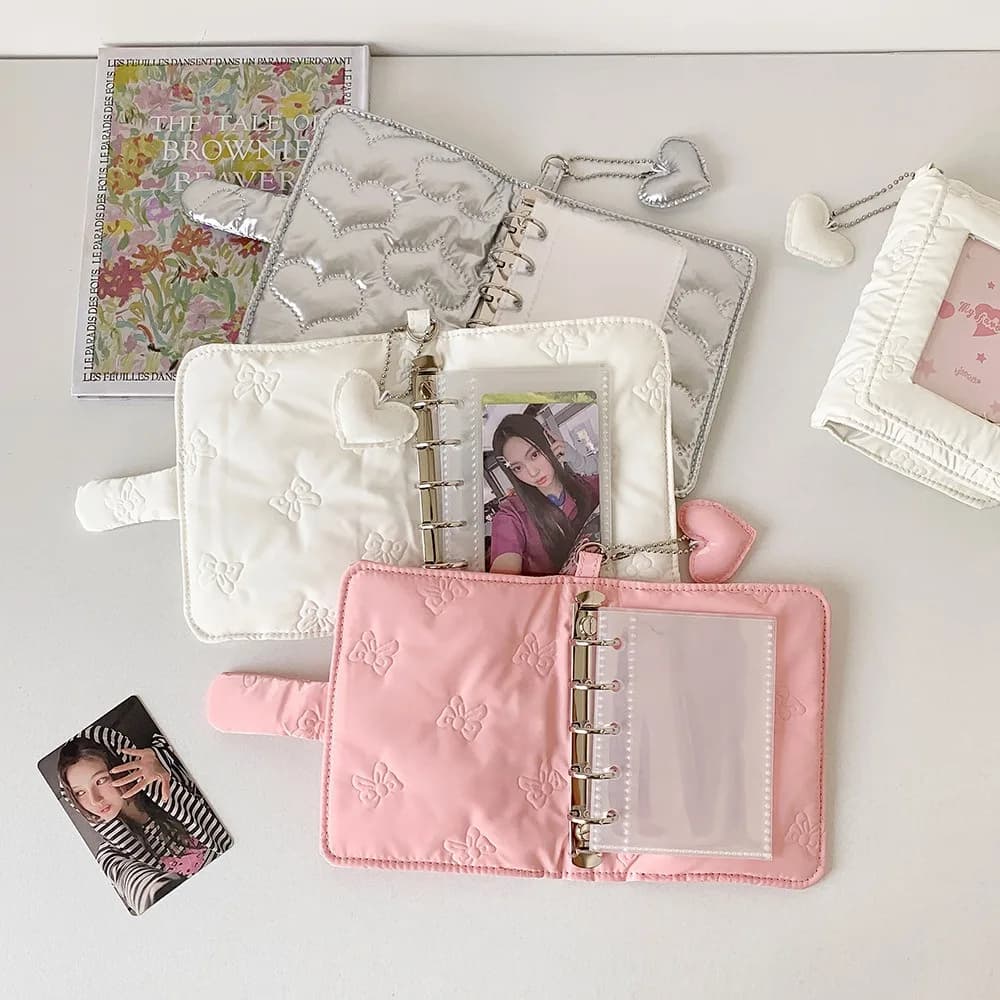 Korean photo holder with furniture sheets with heart decoration and key rings, frame for photo and photocard of idol