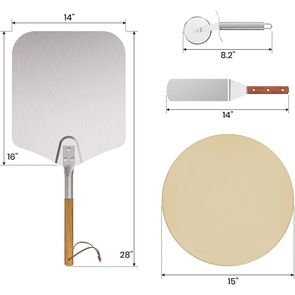 Set di pietre per pizza rotonde per forno e grill, kit di strumenti per grigliare la pizza, inclusa pietra da forno, buccia di pizza