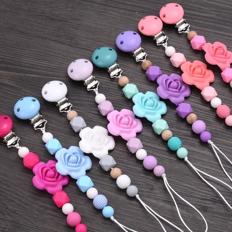 Massaggiagengive catena per ciuccio perline di legno in Silicone Clip per ciuccio capezzolo per neonati placare succhietto Clip a catena supporto per ciuccio Clip per capezzolo