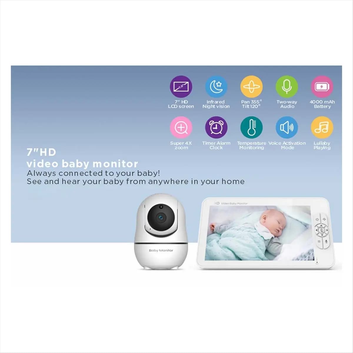 Persevering - Baby monitor video da 5 pollici Audio bidirezionale per interni Sorveglianza madre bambini Telecamera di sicurezza domestica Mini PTZ 2.4G