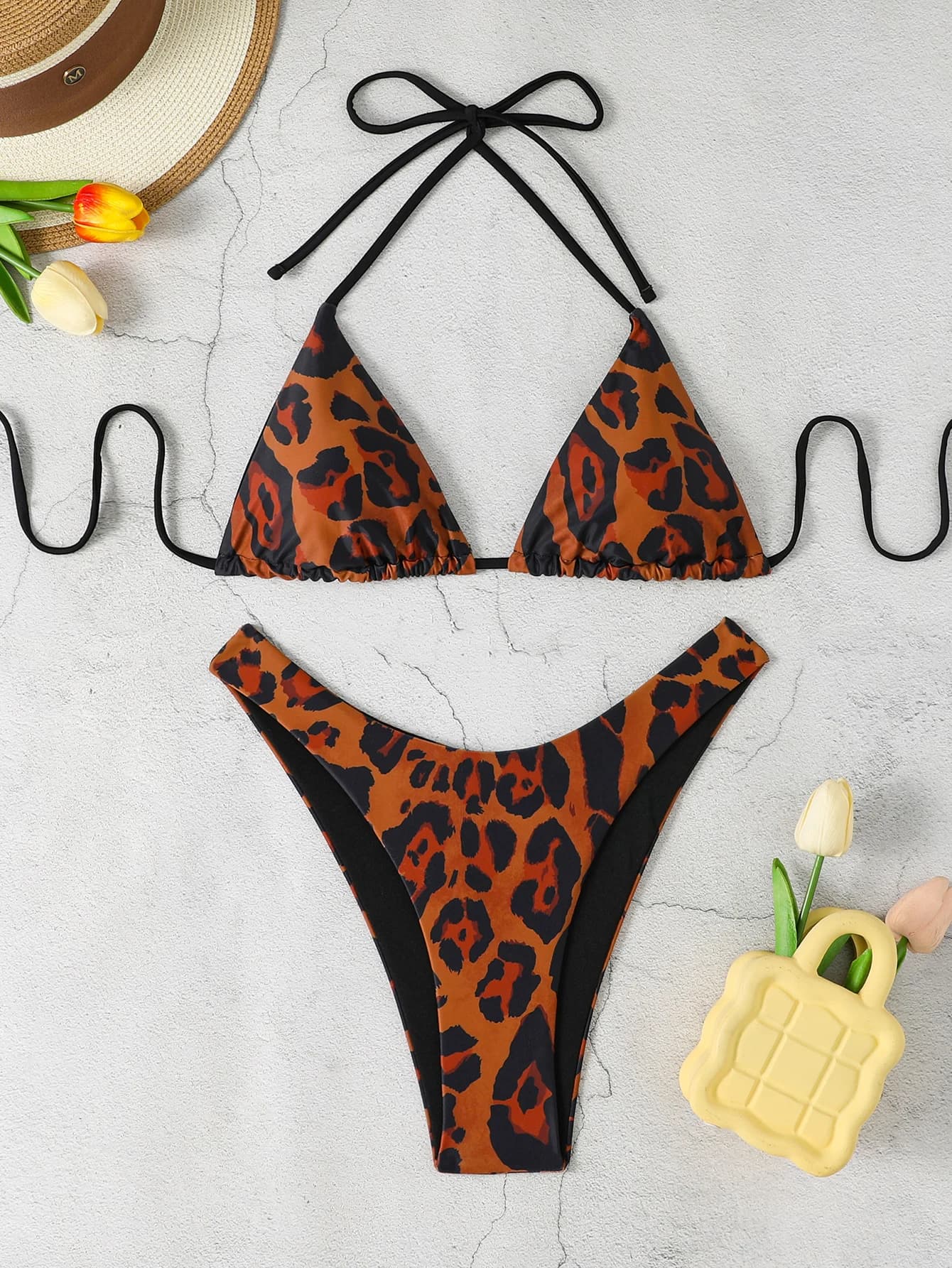 Sexy triangle bikini with lace and 2026 da donna, leopardato female swimsuit, for swimming and beach
