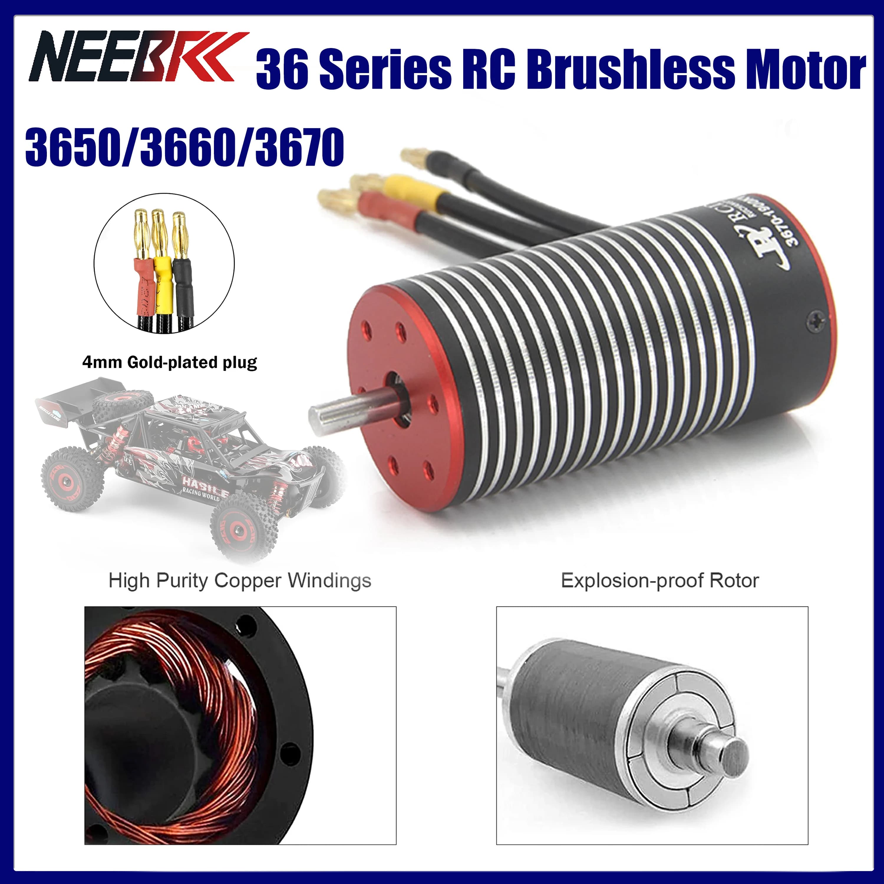 NEEBRC Motore Brushless Impermeabile 3650 3660 3670 per 1/8 1/10 1/12 1/14 RC Auto Da Corsa Crawler Barca Camion Wltoys144001 Traxxas