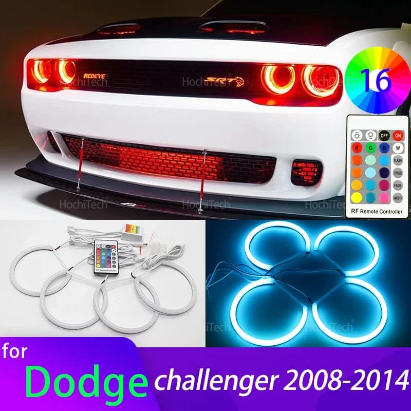 For Dodge Challenger 2008-2014 Car Accessories High Quality 16-Color Ultra Bright RGB Cotton LED Angel Eye Rings Daytime Light