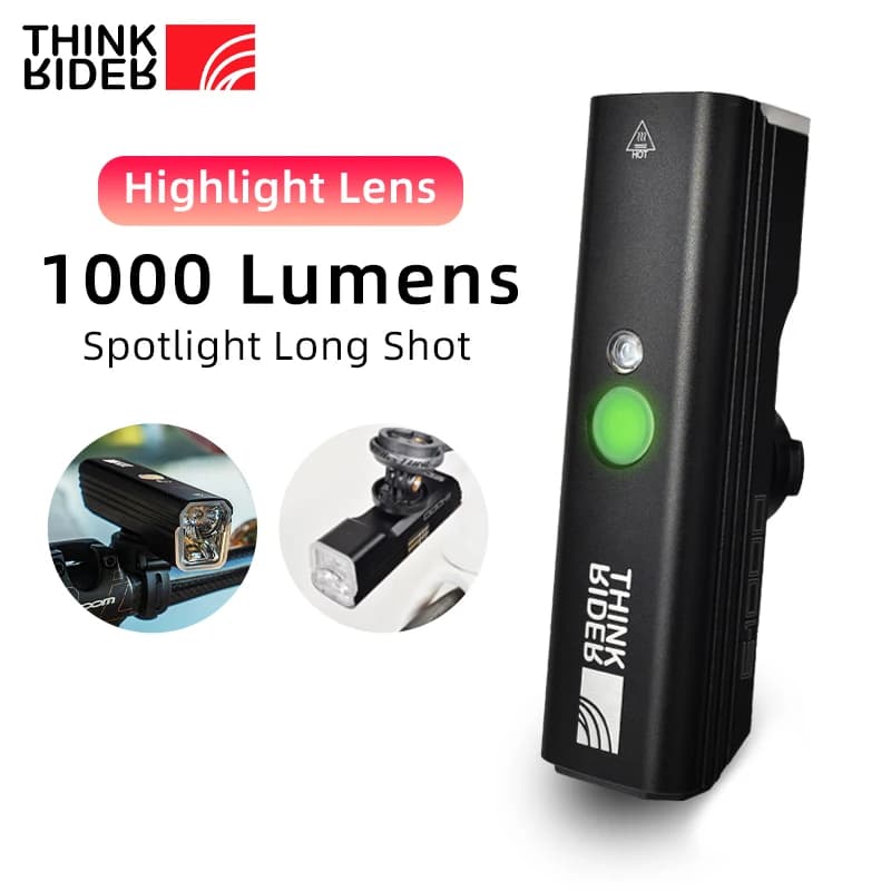 ThinkRider Luce per bici 1000 Lumen 2600 mAh Faro per bicicletta Torcia Manubrio Ricarica USB MTB Ciclismo su strada Evidenziare