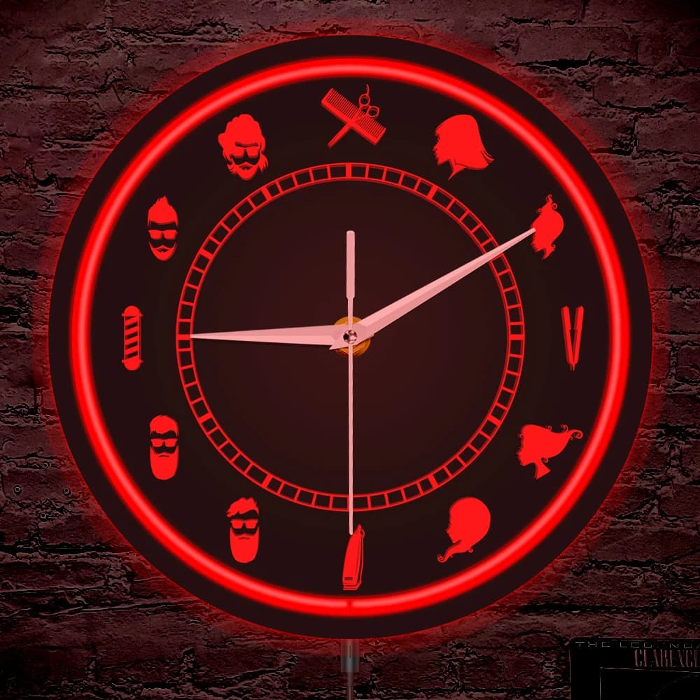 Barber tools Luminous wall clock with LED backlight Lighted wall clock with metal frame for hair beauty salon