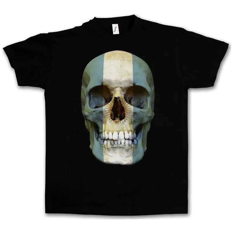 CLASSIC ARGENTINA SKULL FLAG T SHIRT Biker MC Banner Taglie S 5XL