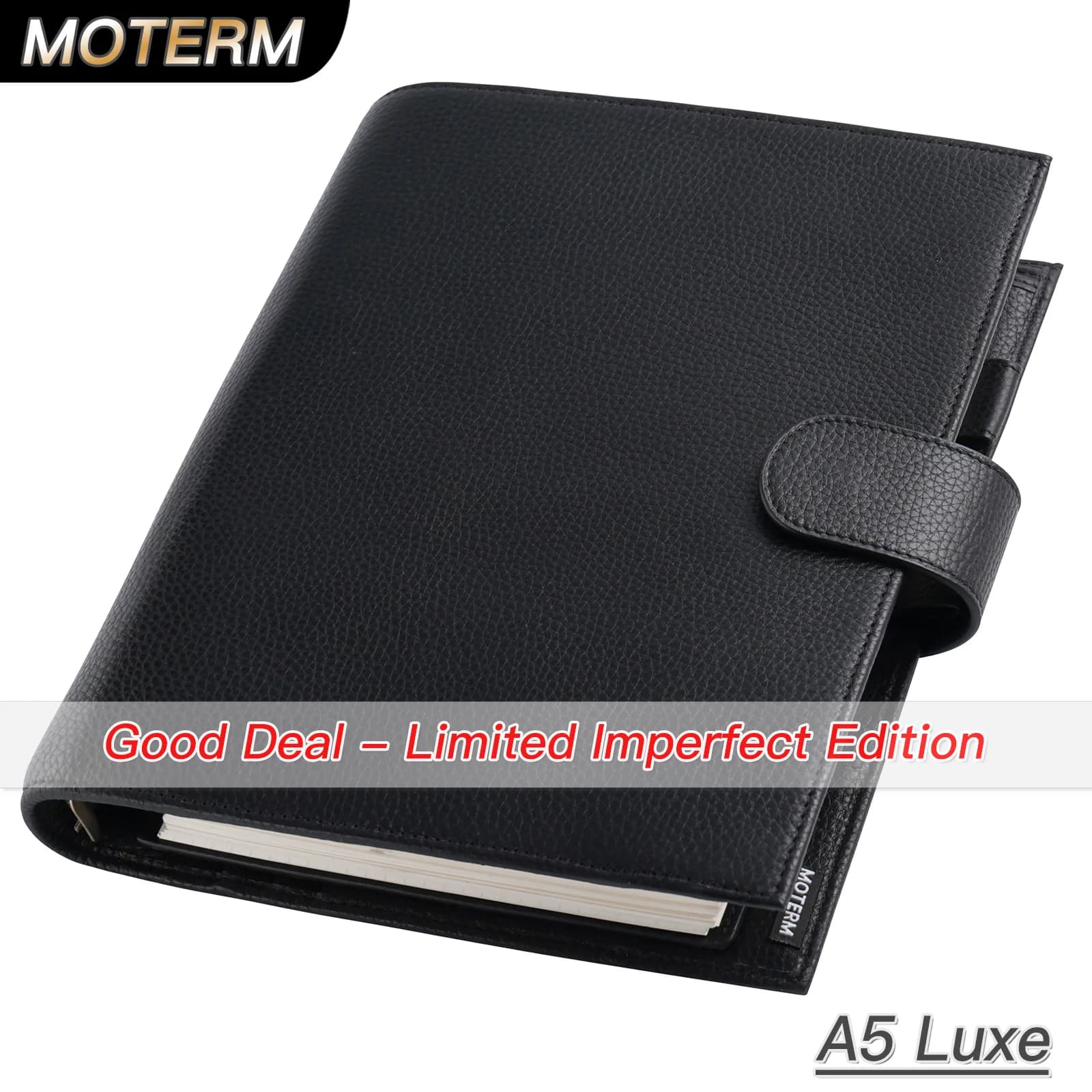 Taccuino in pelle a grana di ciottoli con agenda in formato A5 Moterm Luxe 2.0 limitata imparfetto con blocco note organizer per agenda ad anello da 30 mm