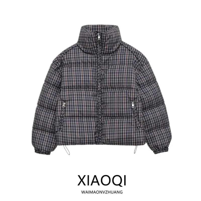 Giacca Invernale 2025 da Donna a Maniche Lunghe con Collo Alto e Motivo a Quadri in Cotone, Nuovo Arrivo, Stile Commuter, Chiusura con Cerniera, Cappotto Outerwear