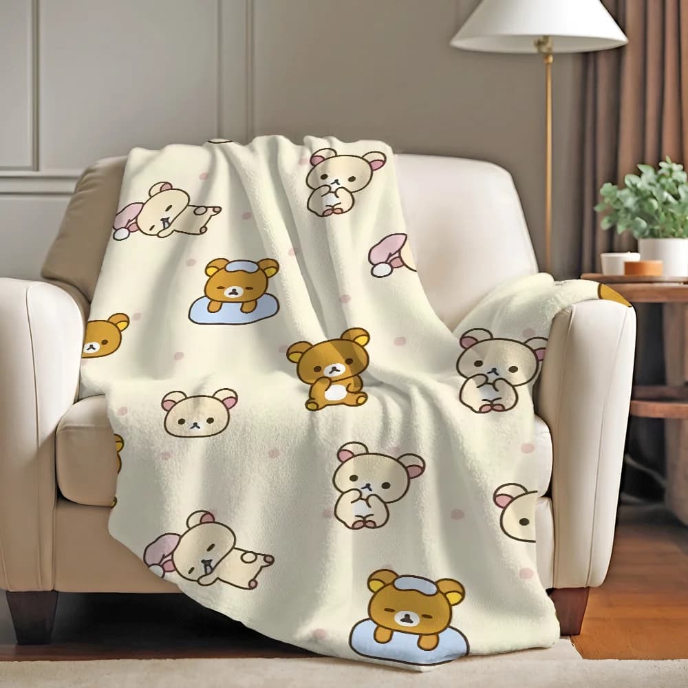 Kawaii R-Rilakkuma Cartoon Blanket Warm Soft Suitable For Bedroom Sofa Bed Living Room Office Travel Camping Gifts