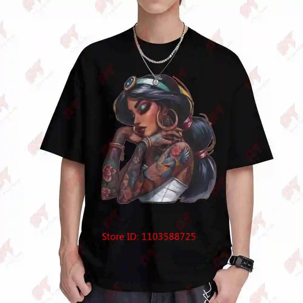 Y2K Tattooed Character Edgy Female Face Tattoo Sleeves Pop Culture Short Sleeve Tee 100% Cotton T-Shirt