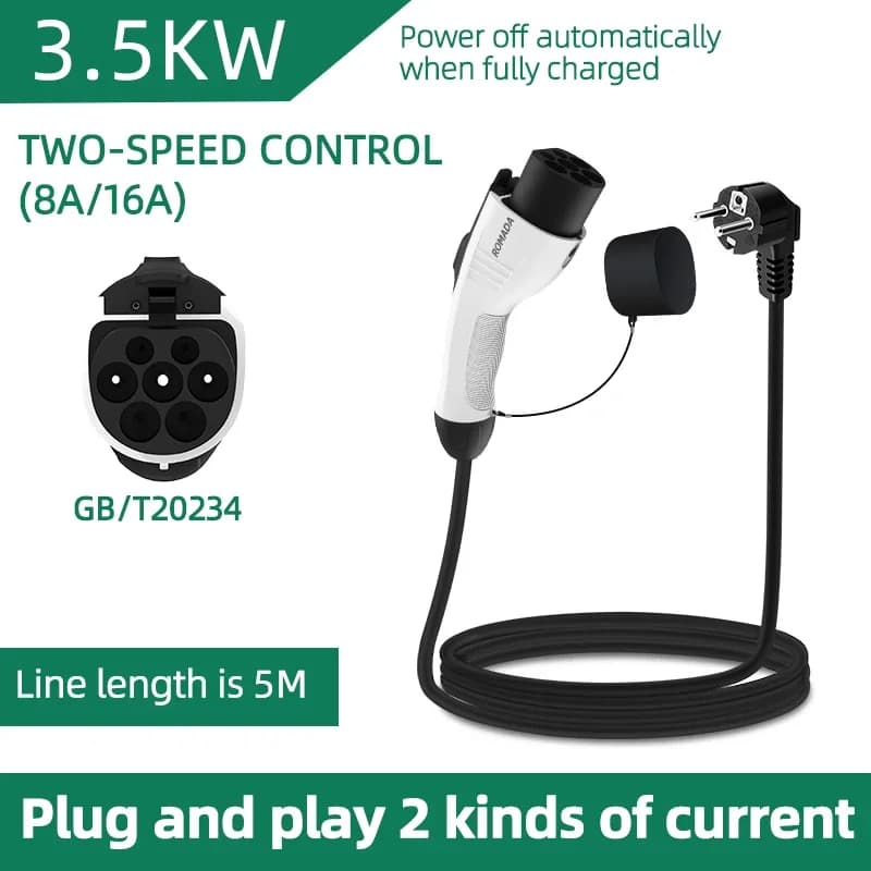 Per veicolo elettrico 3.5KW 16A EV Caricatore portatile 3M 5M 10M 15M 20M Cavo GB/T20234 EVSE Spina UE Adattatore Wallbox