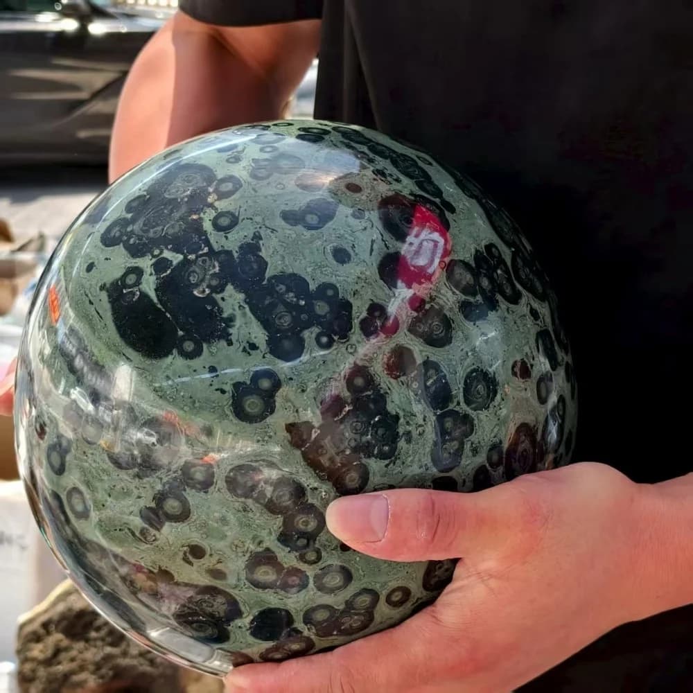 Grande! Naturale formato! Pietra grezza dell'occhio di pavone verde, sfera lucidante, sfera di cristallo di quarzo, minerale, Reiki, sfera curativa