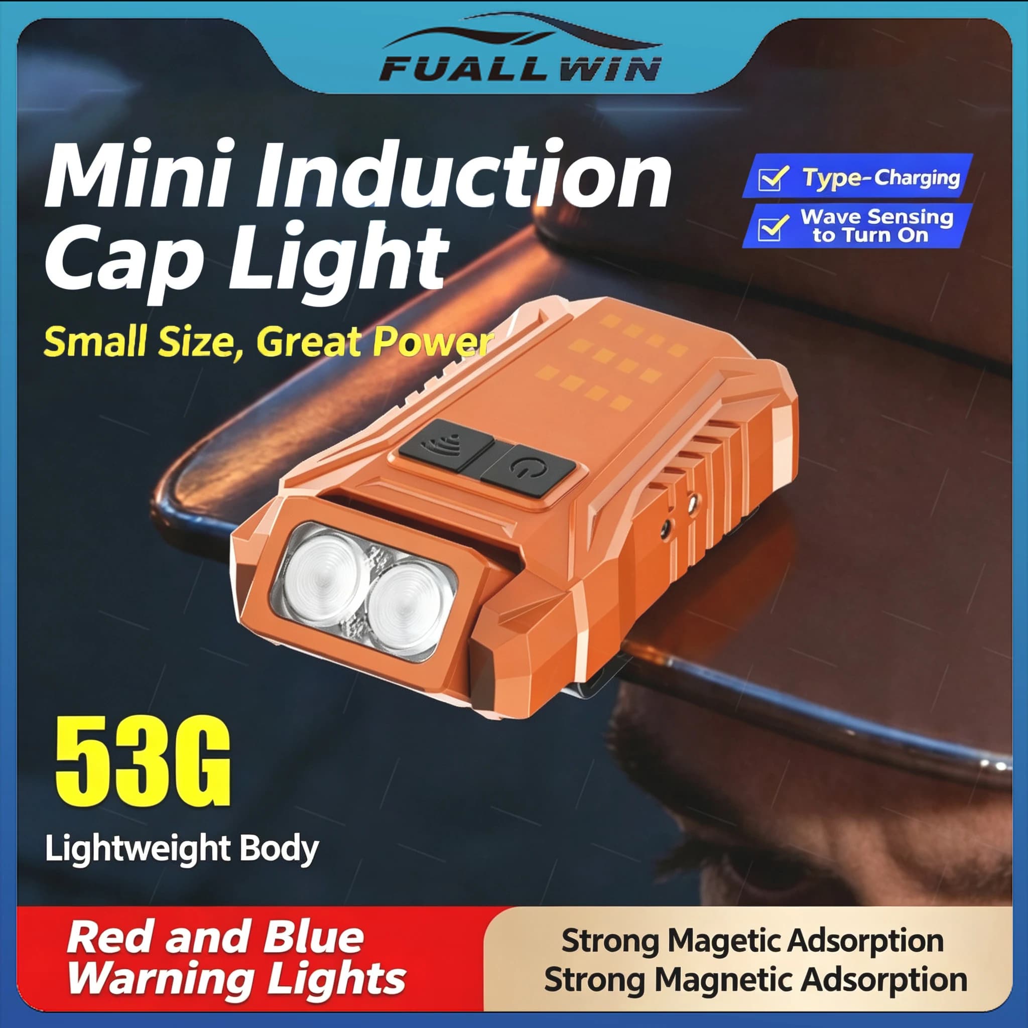 53g Ultra Light LED Headlamp, 3-in-1 Cap Clip/Magnetic/Headlamp with Motion Sensor,USB Rechargeable Waterproof for Night Fishing