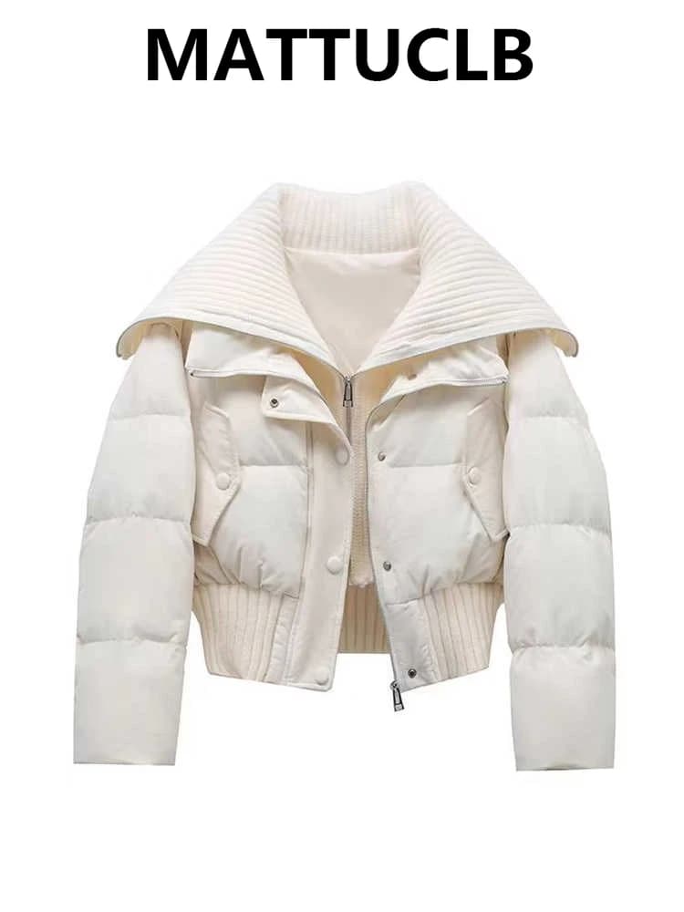 2025 Autunno Inverno Donna Falso in due pezzi Giacca imbottita Colletto rovesciato Piumino corto Coreano Parka spesso Capispalla Designer