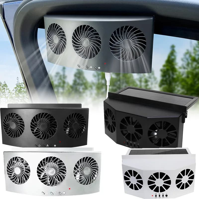 Nuovo Ventilatore per Auto a 3 Teste, Ricaricabile USB, Solare, Alta Potenza, Circolazione dell'Aria, Raffreddamento, Dissipazione del Calore, Silenzioso