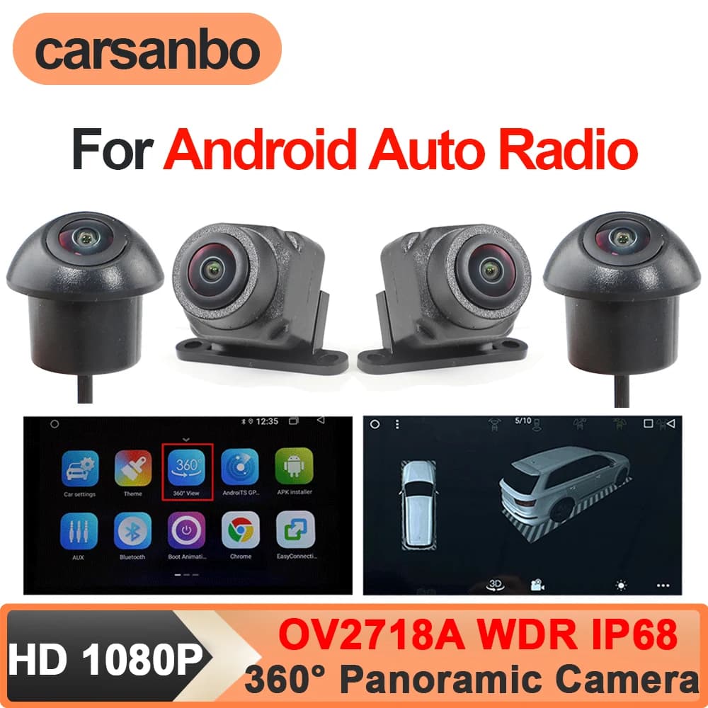Carsanbo Camera Overview 360 ° for Auto Android, Chip Sony 662, WDR IP68 AHD 1080P, Night Vision, Camera Surround View 4CH