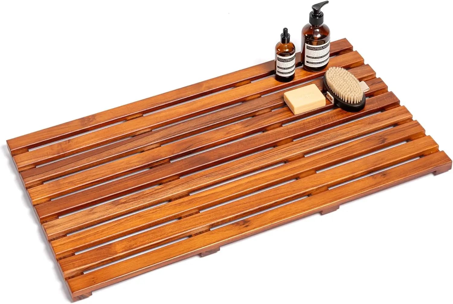 Tappetino da Bagno Extra Large in Teak 32x18 Pollici, Antiscivolo ad Asciugatura Rapida, Tappetino Doccia in Legno Massello per Bagno, Spa e Uso Esterno