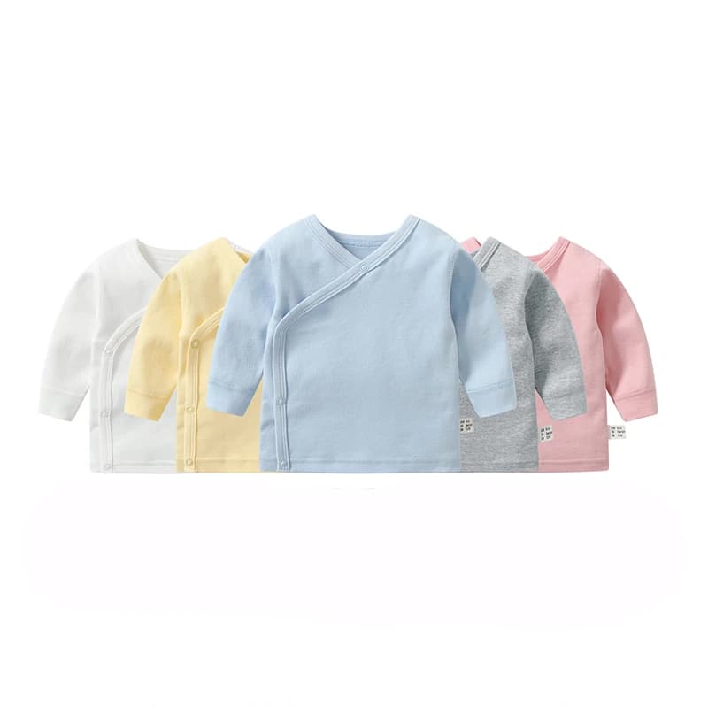 Abbigliamento per neonati con fibbia aperta inclinata T Shirt Tops Cotone Maniche lunghe Colore solido Tees Baby Boys Girls Outfit 0-12 mesi