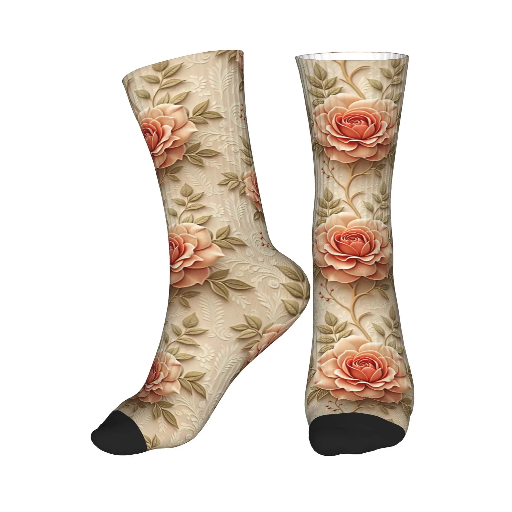 Fashion 3D Embossed Blush Rose Floral Print Socks Women Men Warm 3D Print Sports Football Socks