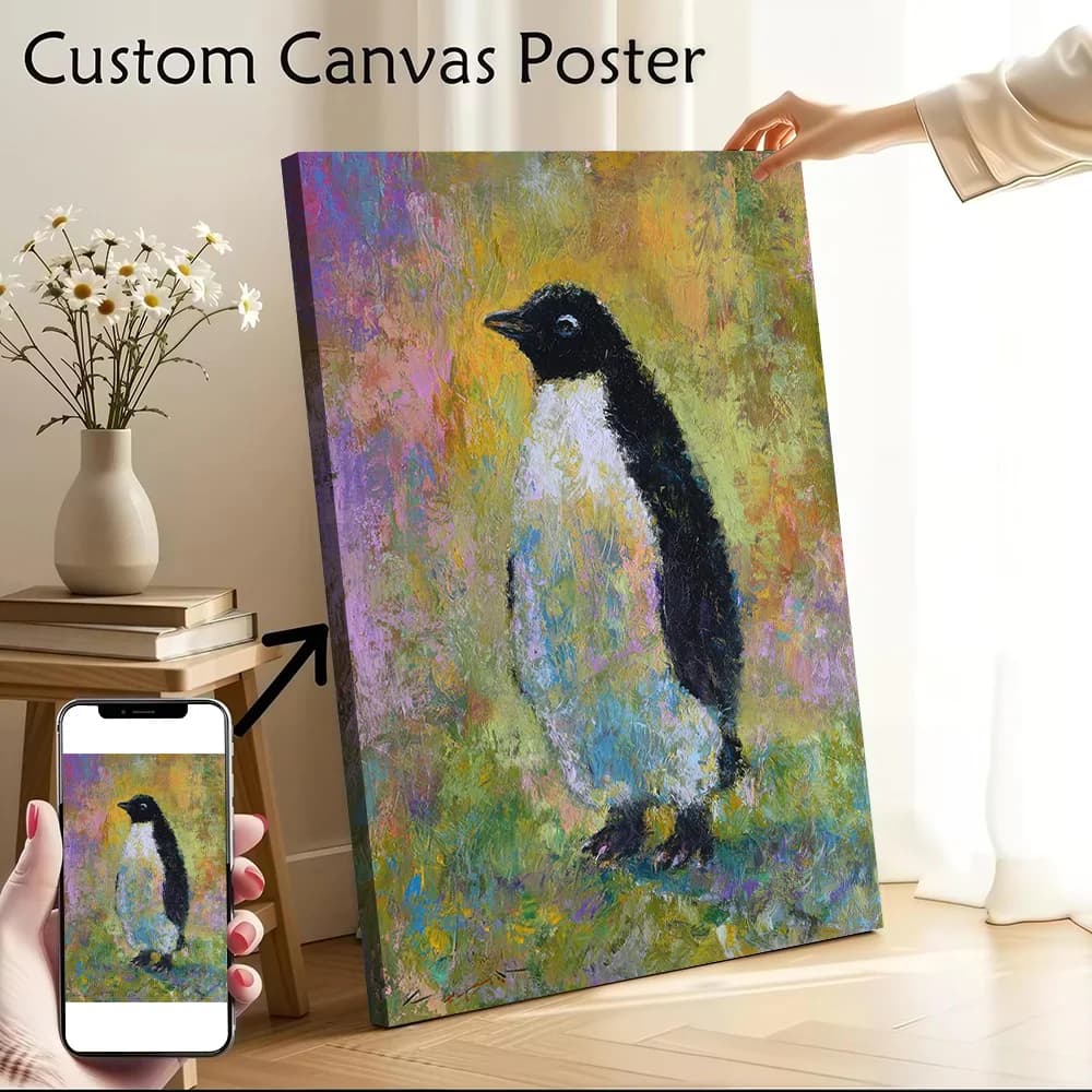 Painting of a Penguin Canvas Wall Arts Poster Customizable Pictures Printing for Room Home and Decoration Bathroom Decor Luxury