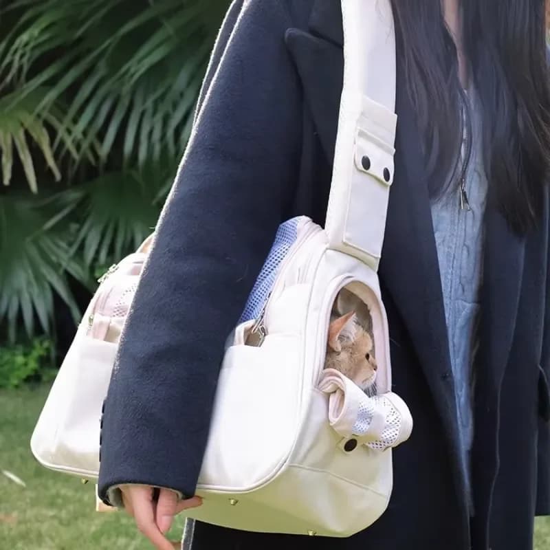 Pet Carrier Bag for Small Dogs and Cats Crossbody Backpack Large Capacity Ventilated Travel Pack All Season Outdoor Hiking
