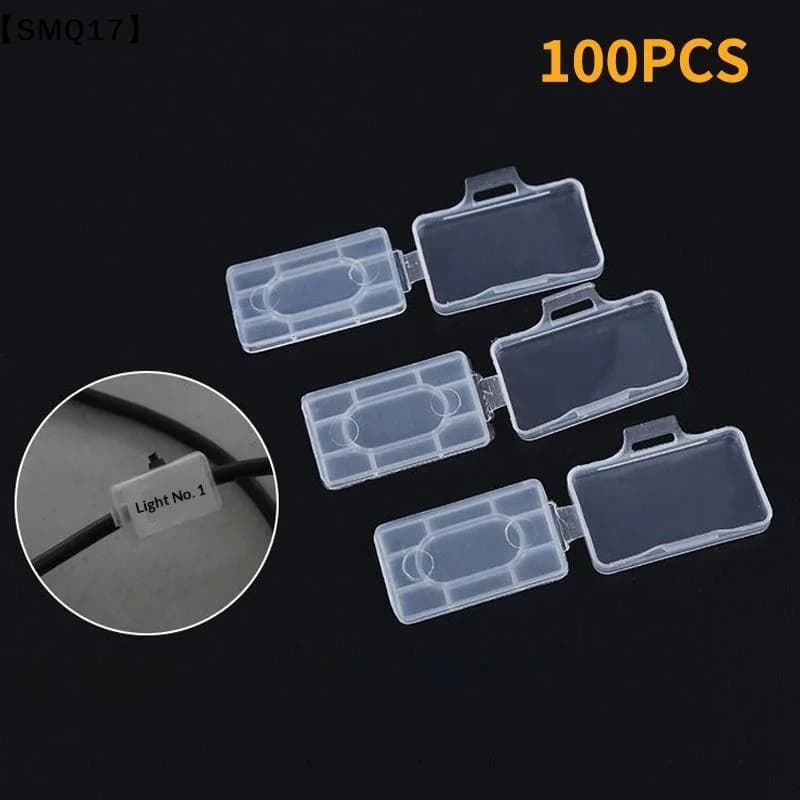 100pcs Cable Label Tag Box Transparent Plastic Cable Tie Marker Wire Sign Name Holder Display Identification Seal Case【SMQ】