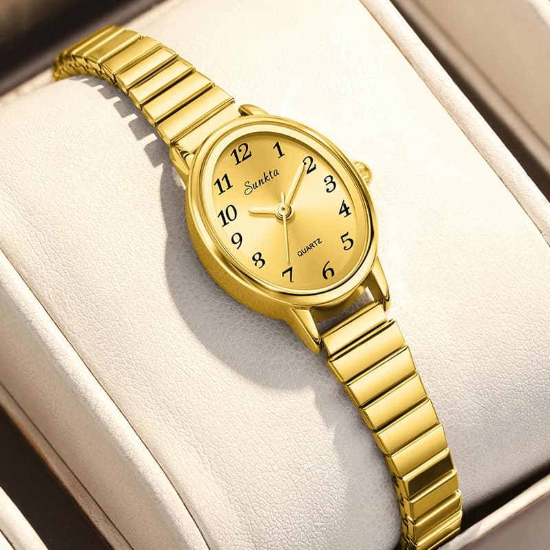 SUNKTA 2026 Elegant Women's Watch LIGE, Fashion Luxury Quartz Watches, Golden Steel Raincoats, Gift for Ladies, Reloj Mujer