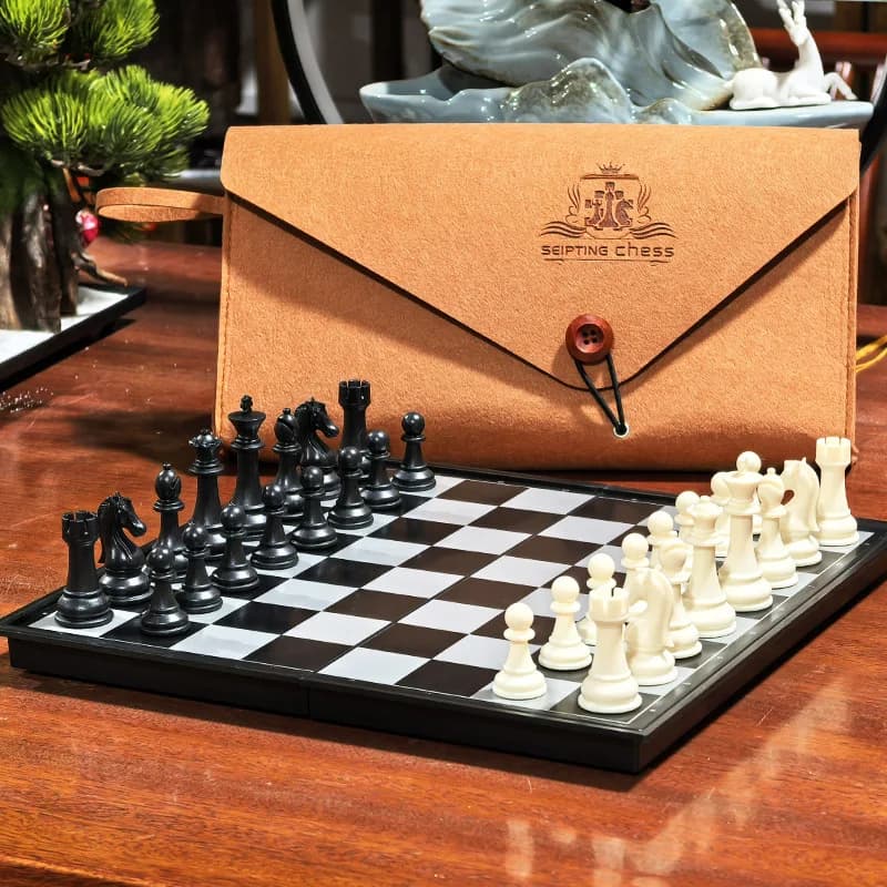 32cm Large Magnetic Foldable International Chess Set Portable Travel Chess Board with Storage Bag,Family Indoor Entertainment