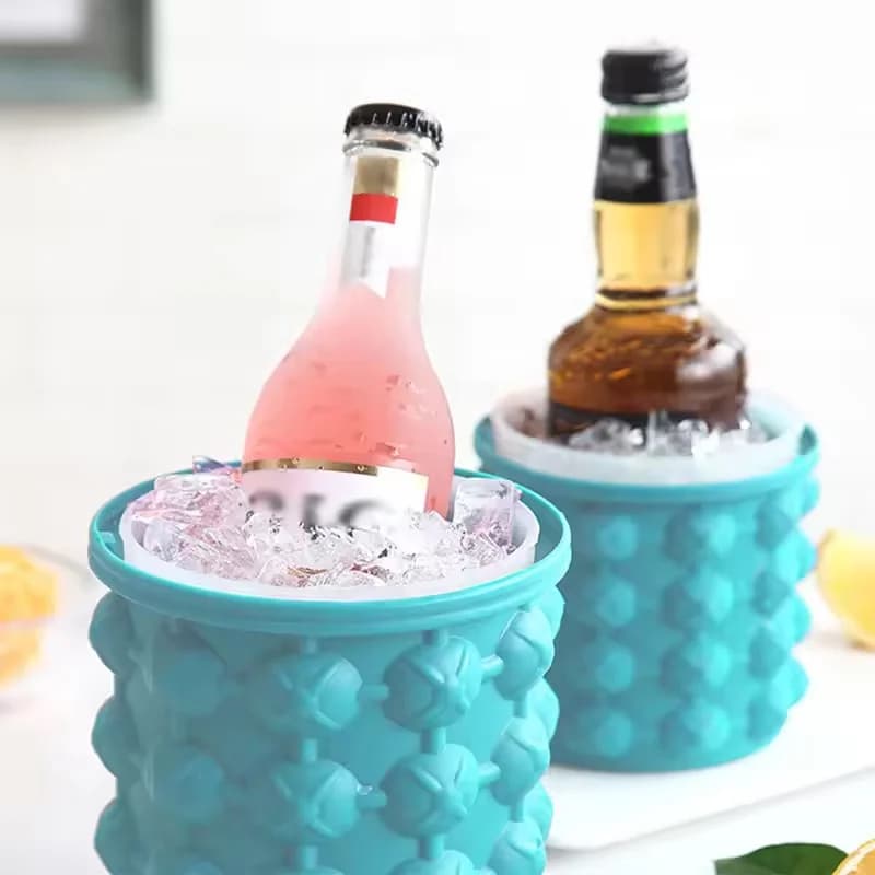 Secchiello per Ghiaccio Portatile in Silicone con Coperchio, Stampo per Cubetti di Ghiaccio, Raffreddatore per Vino e Birra, Salvaspazio, Accessorio per Casa, Bar e Cucina