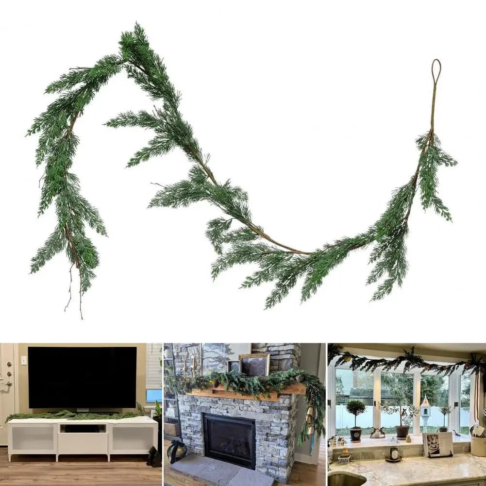 Simultaneous plant in rattan Artificial plant weatherproof realistic pine garland Artificial pine Christmas for indoor stairs