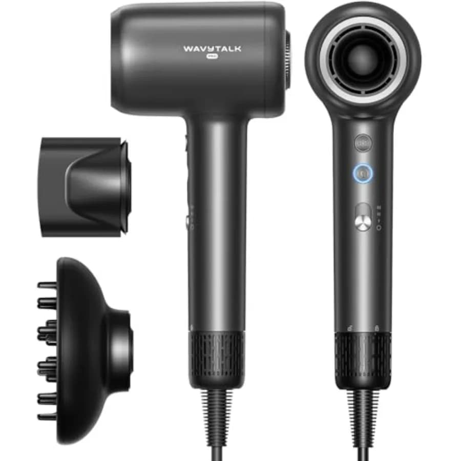 Asciugacapelli per uso domestico e professionale, in plastica ABS grigio opaco, asciugatura rapida con motore da 110.000 RPM, ioni negativi professionali per ridurre i danni.