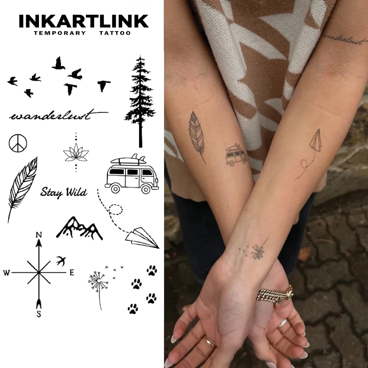 Trees and Paper Planes Temporary Tattoo,Lasts To 15 Days New Technology Magic Waterproof Semi Permanent Sticker.