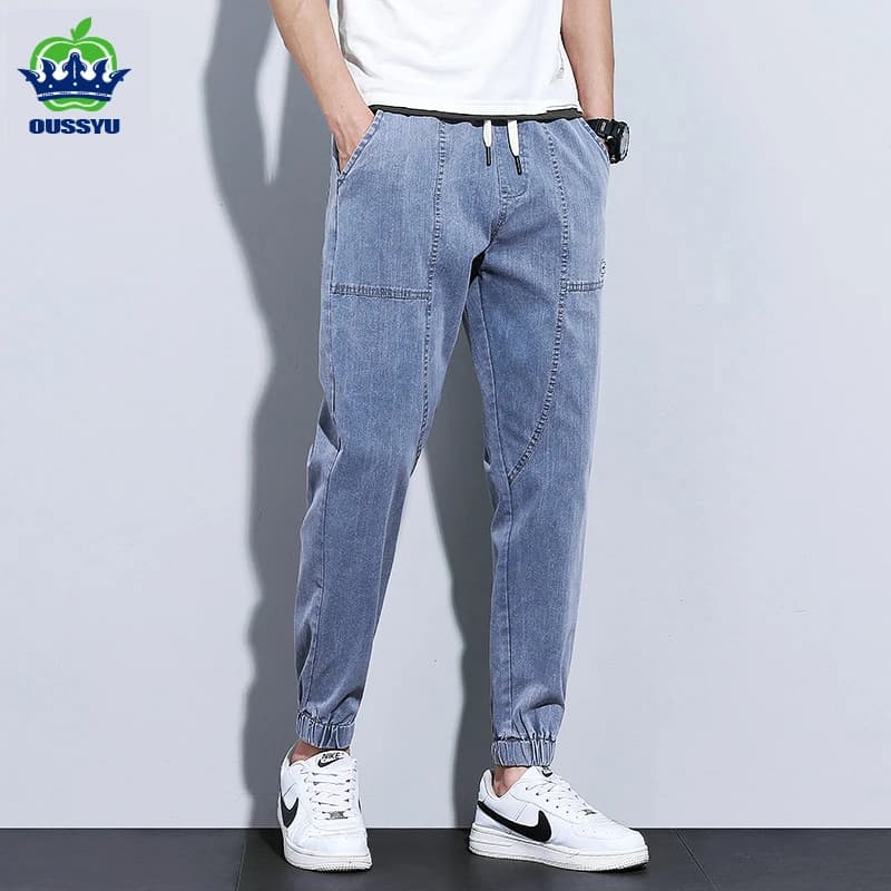 Spring Summer Men's Jeans Jogger Harem Pants Cotton Ankle Banded Pant Loose Harajuku Style Beam Feet Casual Trousers Hip Hop 4XL
