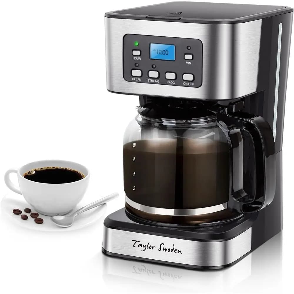 Programmable Coffee Machine from 12 Cups, Regular or Strong Preparation, Glass Carpet, Breaking Function and Service, Automatic, Black and Stainless Steel