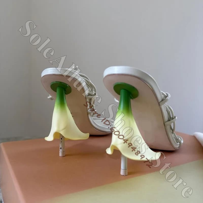 Pastel Rainbow Layered Platform Stiletto Sandals Dual-Tone Buckle Ankle Straps Multicolor Vamp Band Sweet Summer Vacation Sandal