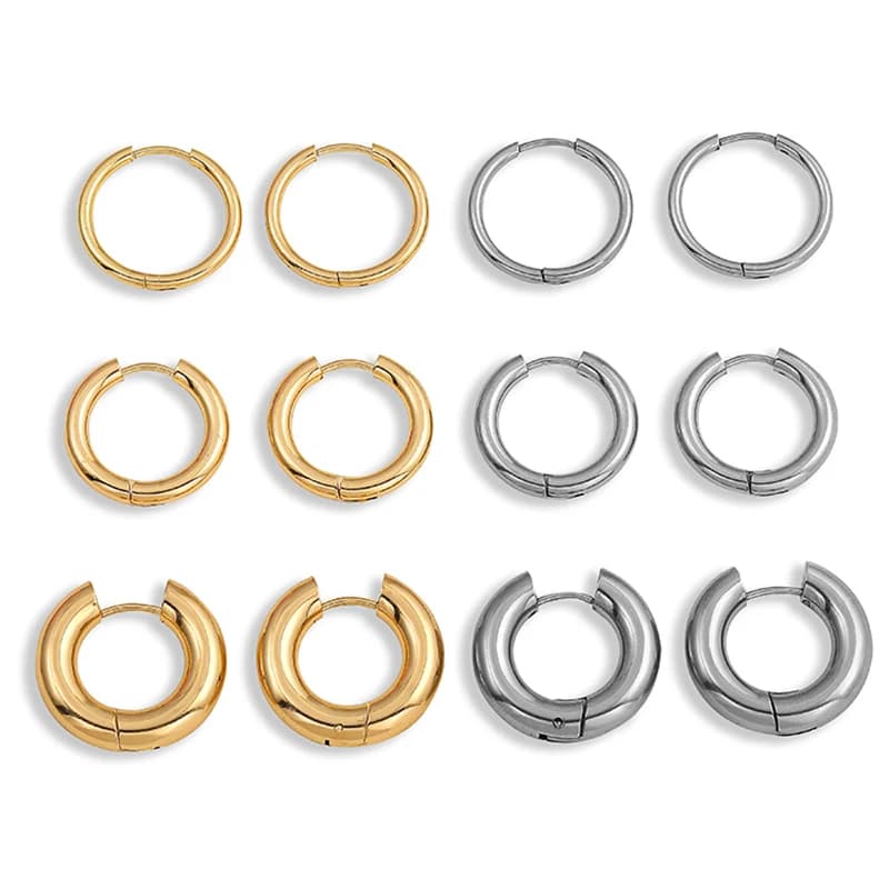 3pair Stainless Steel Circle Earrings Set Gold Plated Thin Thick Ear Buckle Stackable Hoop Earrings Female Piercing Jewelry
