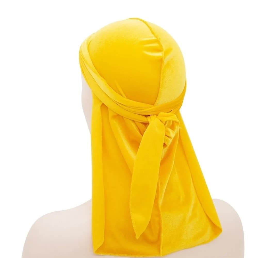 New Velvet Durags Caps Breathable Elastic Pirate Hat Long Tail Adjustable Head Scarf Unisex