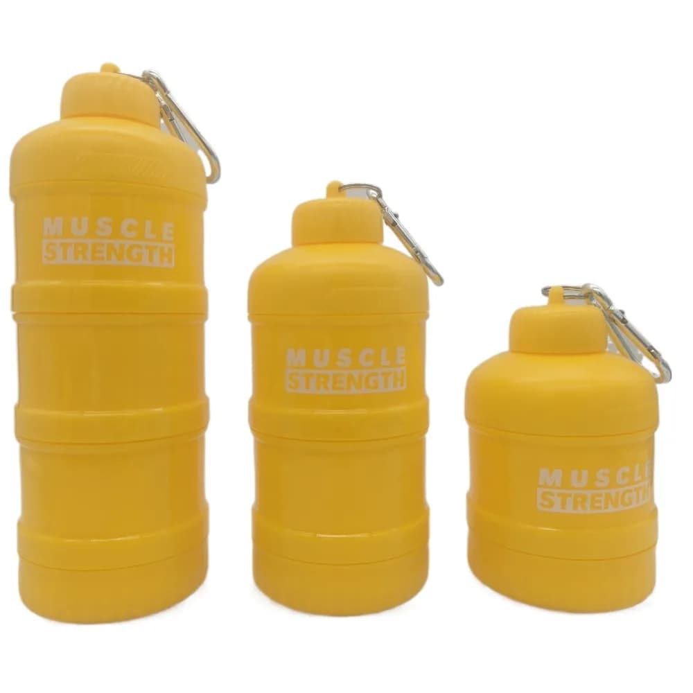 Fitness supplement bottle with portable plastic layered funnel for 1/2/3 layer powder protein with mountaineering buckle