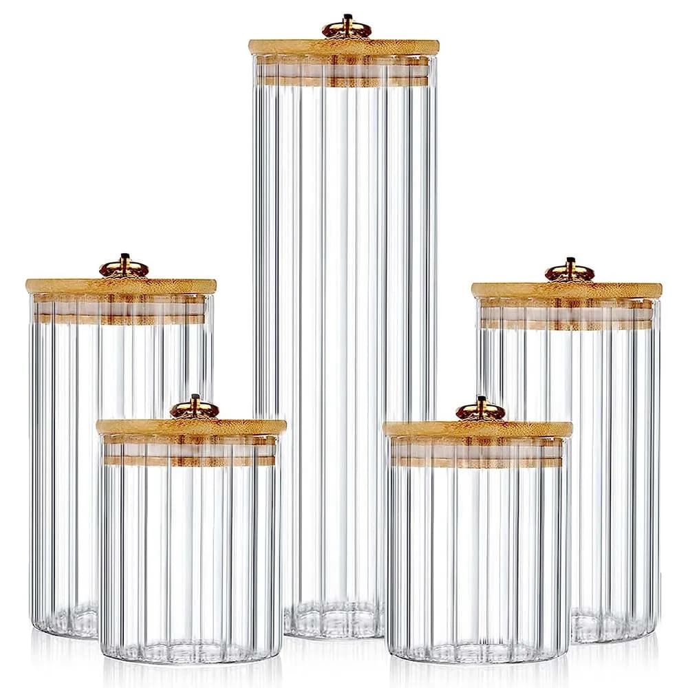 Glass Storage Jars Set of 3, Airtight Food Containers with Bamboo Lids, Kitchen Canisters for Coffee, Pasta, Cookies, Nuts