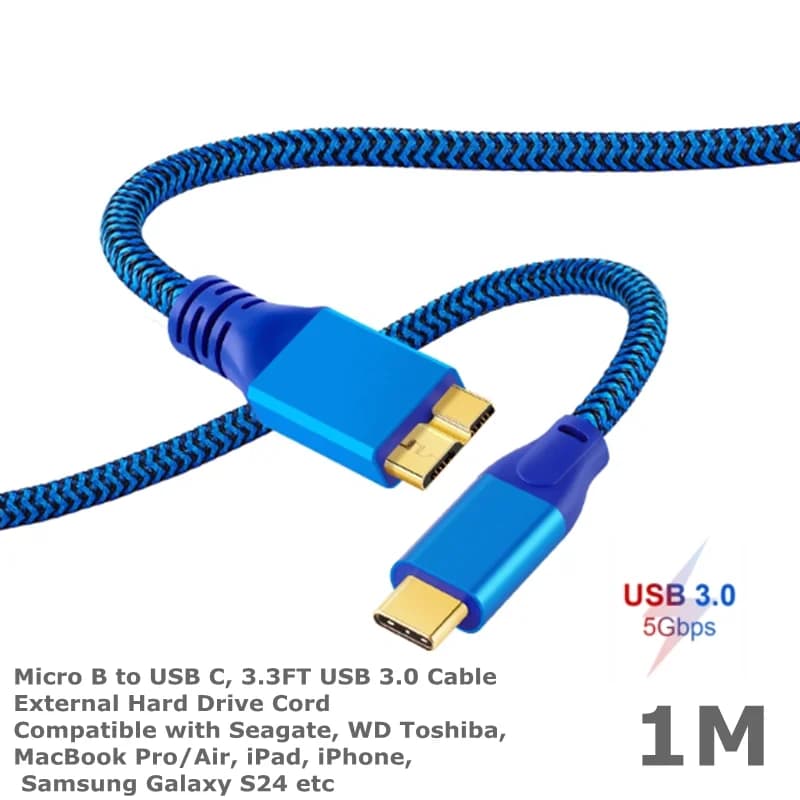 Cavo USB C a Micro B 3.0, compatibile con Western Digital WD My Passport, Toshiba, Seagate, SSD, disco rigido esterno HDD