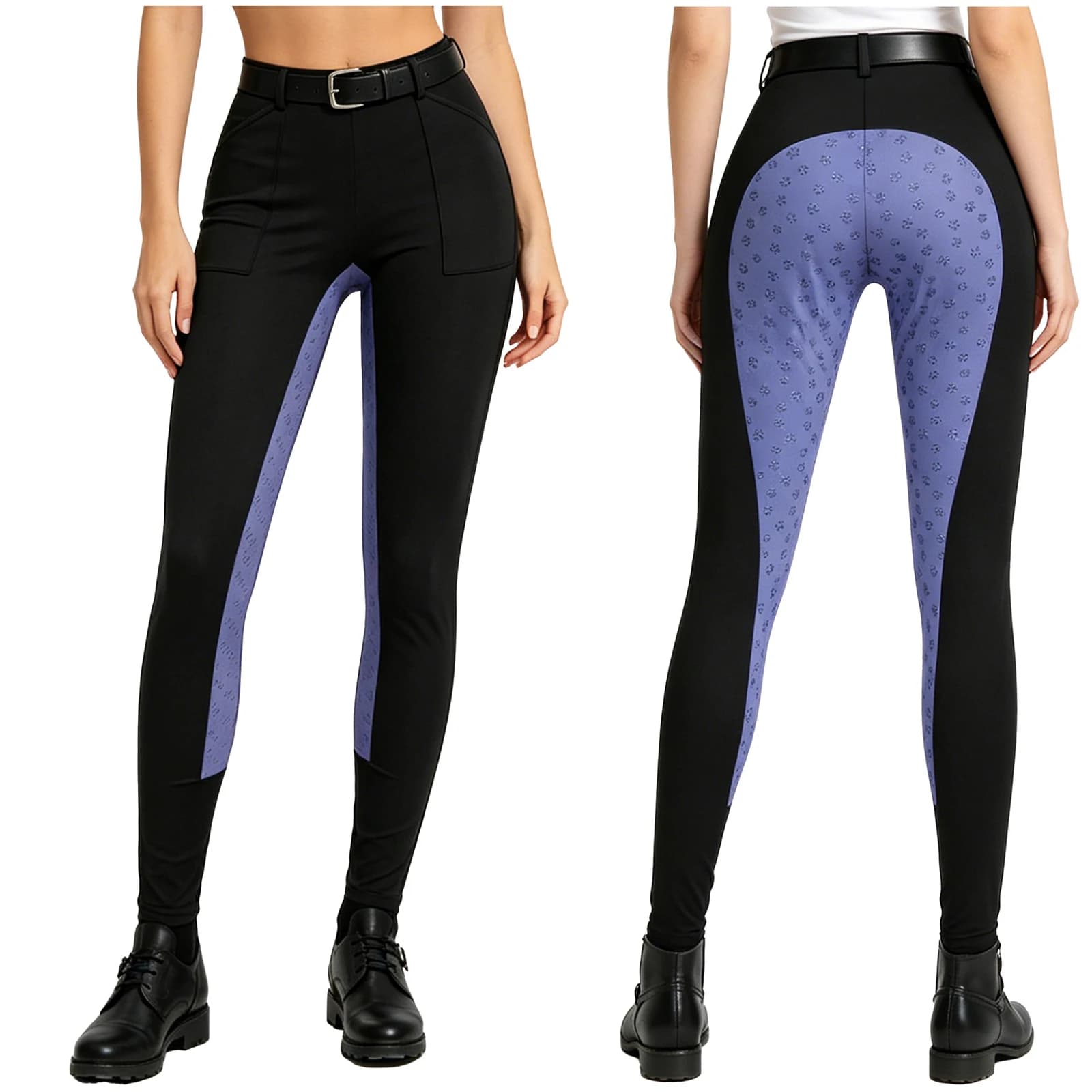 Pantaloni da equitazione da donna con grip in silicone, antiscivolo, elasticizzati, leggings sportivi con tasche