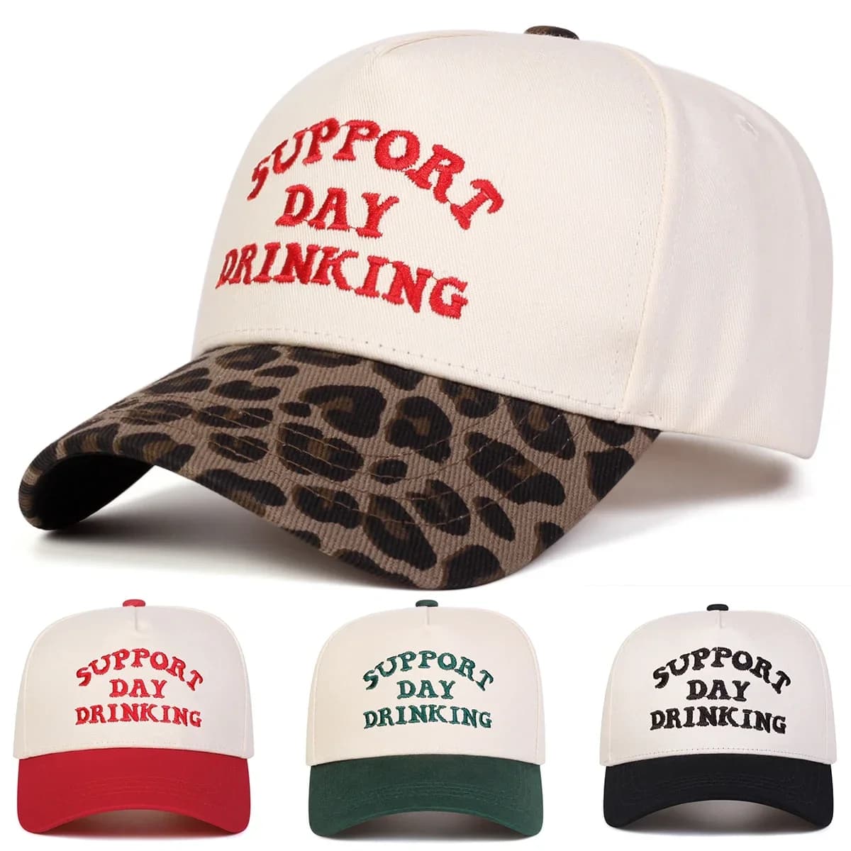 Cappellini da Baseball Unisex con Ricamo 'SUPPORT DAY DRINKING', Regolabili per Primavera e Autunno, Cappelli Casual da Esterno, Protezione Solare, Cappello Sportivo